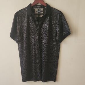 Stylish Black Patterned Polo Shirt